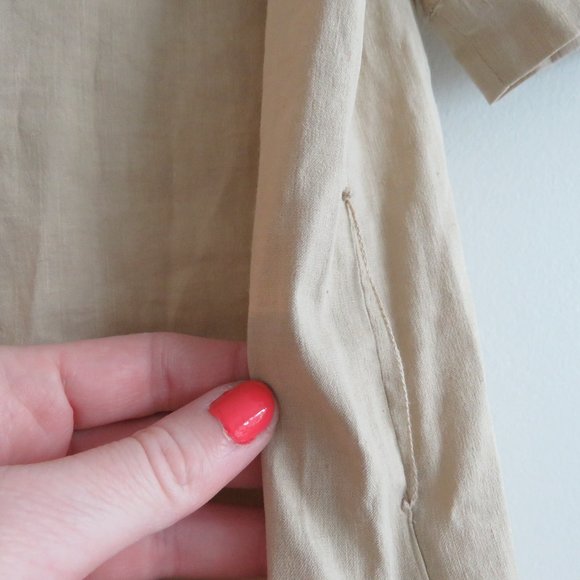 THEORY Organic Crunch Linen Belted Shift Dress Light Wheat Sz 00 *Belt missing* - Picture 8 of 16